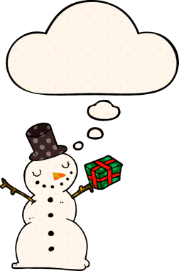 Çizgi roman tarzında bir insan tarafından çizilmiş düşünce balonlu kardan adam.