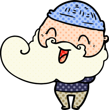 Bir insan tarafından çizilmiş sakallı ve kış şapkalı mutlu bir adam.