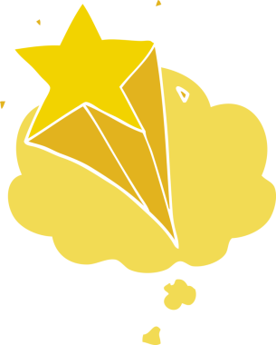 Düşünce baloncuğu olan bir çizgi film yıldızı insan tarafından çizilmiş.