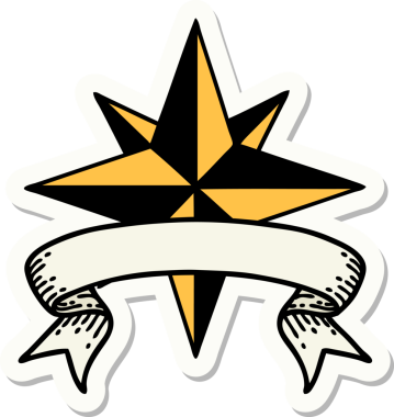 Bir insan tarafından çizilmiş bir yıldızın pankartına sahip dövme stili.