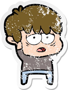 Bir insan tarafından çizilmiş bitkin bir çizgi film karakterinin sıkıntılı çıkartması.