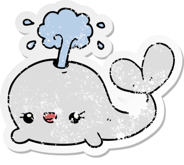 Bir insan tarafından çizilmiş şirin bir balinanın sıkıntılı çıkartması.