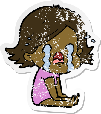 Bir insan tarafından çizilmiş ağlayan karikatürlü bir kadının sıkıntılı çıkartması.