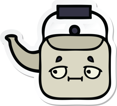 Bir insan tarafından çizilmiş şirin bir çaydanlığın çıkartması.