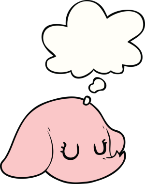 Bir insan tarafından çizilmiş düşünce baloncuklu fil yüzü.