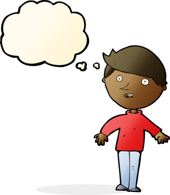 Bir insan tarafından çizilmiş düşünce balonlu mutlu adam çizgi filmi.