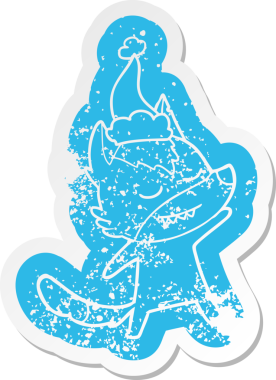 Dost canlısı çizgi film, Noel Baba şapkası takan bir kurdun insan tarafından çizilmiş çıkartması.