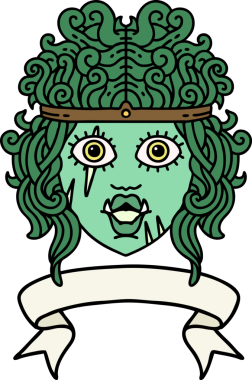 Retro Dövme Tarzı Ork barbar karakter yüzü Bir insan tarafından çizilmiş bayrak