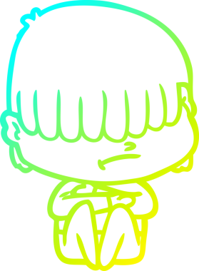 Bir insan tarafından çizilmiş dağınık saçlı bir çizgi film çocuğu çizimi.