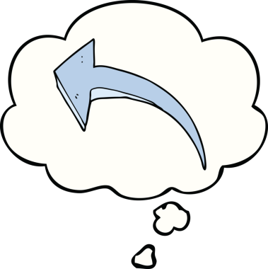 Bir insan tarafından çizilmiş düşünce baloncuklu çizgi film oku