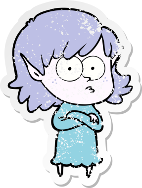 Bir insan tarafından çizilmiş karikatür elf kızının sıkıntılı çıkartması.