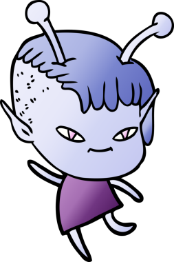 Bir insan tarafından çizilmiş sevimli uzaylı kız çizgi filmi.