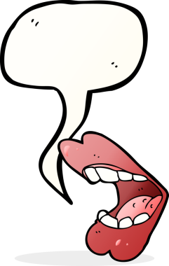 Bir insan tarafından çizilmiş konuşma baloncuklu çizgi film ağzı.