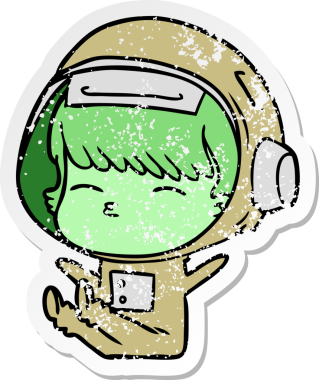 Bir insan tarafından çizilmiş garip bir astronotun sıkıntılı çıkartması.