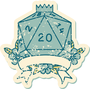 Retro Dövme Biçimi Doğal 20 kritik vuruş D20 zar bir insan tarafından çizildi