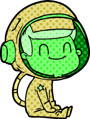 Bir insan tarafından çizilmiş mutlu astronot çizgi filmi.