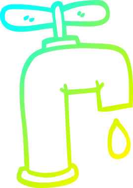 Bir insan tarafından çizilmiş, damlayan bir musluğun soğuk gradyan çizimi.