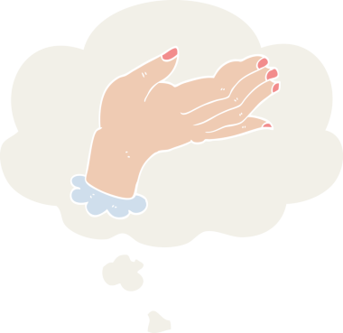 Düşünce baloncuğu olan karikatür el insan tarafından çizilmiş.