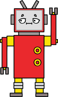 Bir insan tarafından çizilmiş sevimli bir robot karikatürü.