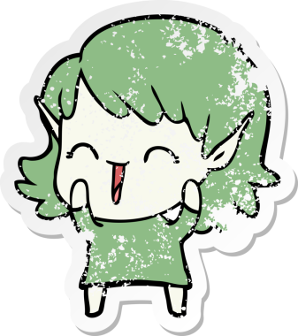 Bir insan tarafından çizilmiş karikatür elf kızının sıkıntılı çıkartması.