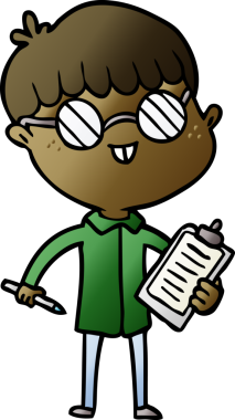 Bir insan tarafından çizilmiş gözlük takan çizgi film çocuğu.