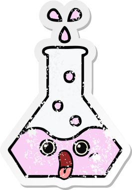 Bir insan tarafından çizilmiş sevimli bir bilim şişesinin sıkıntılı çıkartması.