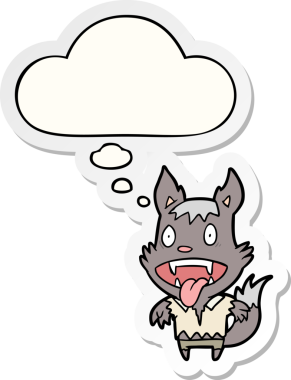 Düşünce baloncuğu insan tarafından çizilmiş bir çıkartma olan karikatür kurt adam.