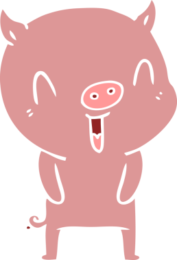 Bir insan tarafından çizilmiş mutlu düz renkli çizgi film domuzu