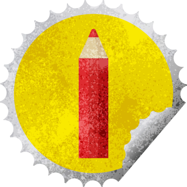 kırmızı renkli kalem grafik vektör illüstrasyon yuvarlak etiket bir insan tarafından çizildi