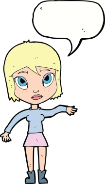 Bir insan tarafından çizilmiş konuşma baloncuğuyla el sallayan çizgi film kadını.