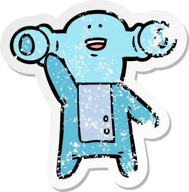 Bir insan tarafından çizilen dost canlısı uzaylı çizgi filminin sıkıntılı çıkartması.