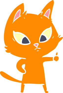 Bir insan tarafından çizilmiş düz renkli çizgi film kedisi.