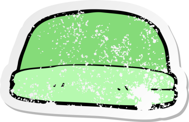 İnsan tarafından çizilmiş bir çizgi film şapkasının gerilimli retro çıkartması.