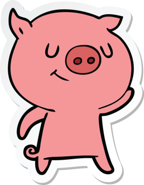 Bir insan tarafından çizilmiş mutlu çizgi film domuzu çıkartması.