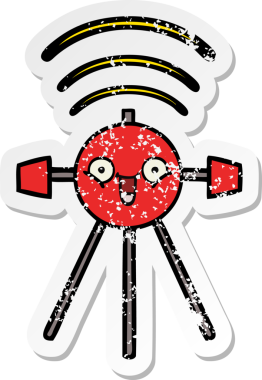 Bir insan tarafından çizilmiş şirin bir çizgi film uydusunun sıkıntılı çıkartması.