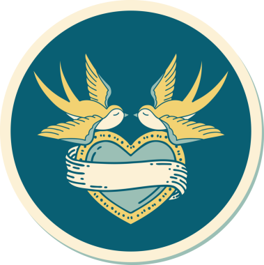 Geleneksel kırlangıç stili dövme çıkartması ve bir insan tarafından çizilmiş sancaklı bir kalp.