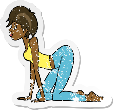 Bir insan tarafından çizilmiş dört ayak üstünde seksi bir karikatür çıkartması.