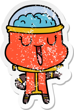 Bir insan tarafından çizilmiş mutlu çizgi film robotunun sıkıntılı çıkartması.