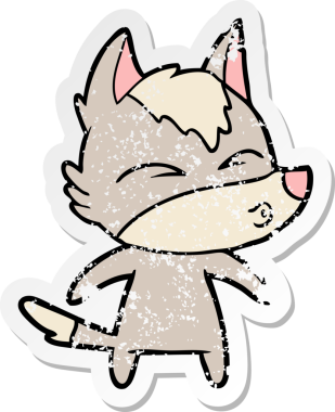 Bir insan tarafından çizilmiş bir kurt çizgi filminin hüzünlü çıkartması.