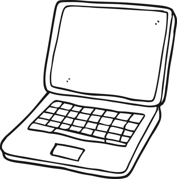 Bir insan tarafından çizilmiş kalp sembollü siyah beyaz dizüstü bilgisayar.