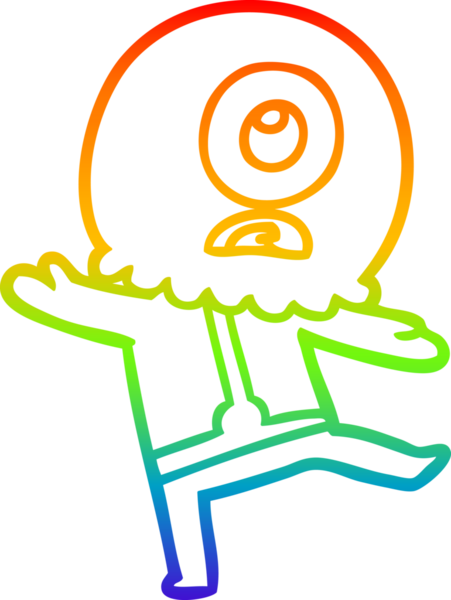 Gökkuşağı gradyanı çizimi bir insan tarafından çizilmiş bir Tepegöz uzaylı uzay adamı