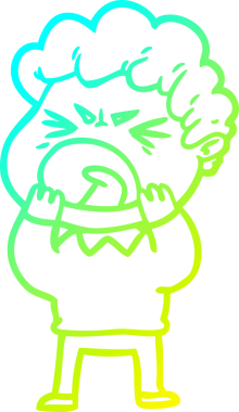 Bir insan tarafından çizilmiş öfkeli bir çizgi film karakteri.