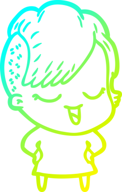 Bir insan tarafından çizilmiş mutlu çizgi film kızı çizimi.