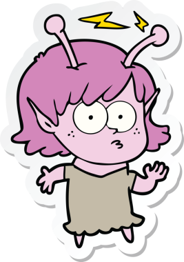 Bir insan tarafından çizilmiş uzaylı bir kızın çıkartması.