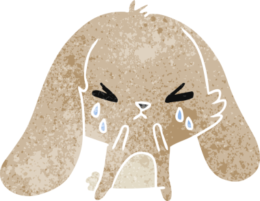 Bir insan tarafından çizilmiş sevimli kawaii üzgün tavşanın serbest çizimi.