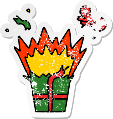 Bir insan tarafından çizilmiş bir patlayıcının çizilmiş garip bir el çıkartması.