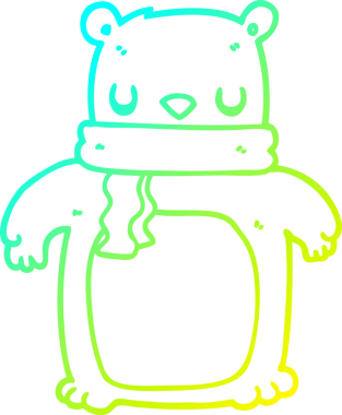 Bir insan tarafından çizilmiş eşarplı çizgi film ayısının soğuk gradyan çizimi