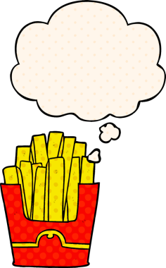 Çizgi roman tarzında bir insan tarafından çizilmiş düşünce baloncuklu çizgi film kızartmaları.