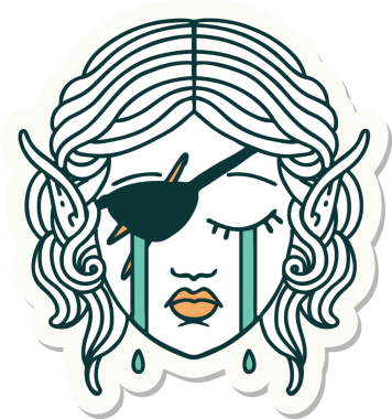 Bir insan tarafından çizilmiş ağlayan bir elf karakterinin çıkartması.