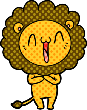 Bir insan tarafından çizilmiş mutlu çizgi film aslanı.